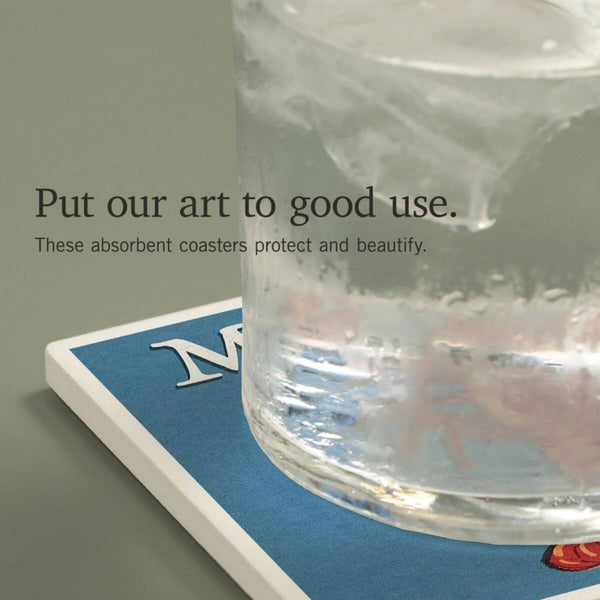 Ceramic Coaster Maine Lobster Woodblock, High absorbent coasters, 4" x 4" Coastal Drink Surface Protector, New England Trading Co