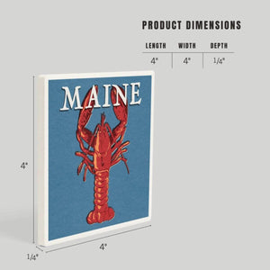 Ceramic Coaster Maine Lobster Woodblock, Ceramic + Cork Backed Coastal Coaster, 4" x 4" New England Trading Co