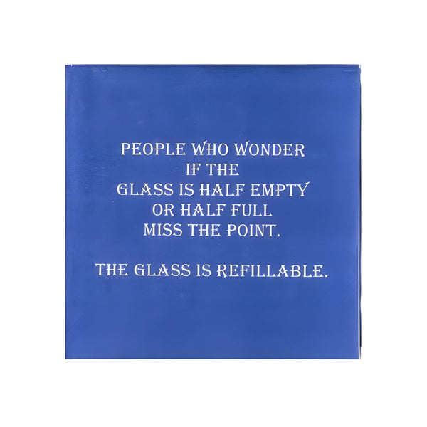 Blue 5 x 5 inch paper cocktail napkin with playful message for entertaining