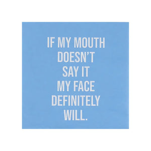 Blue funny drink napkin with bold text for cocktail hour or gatherings