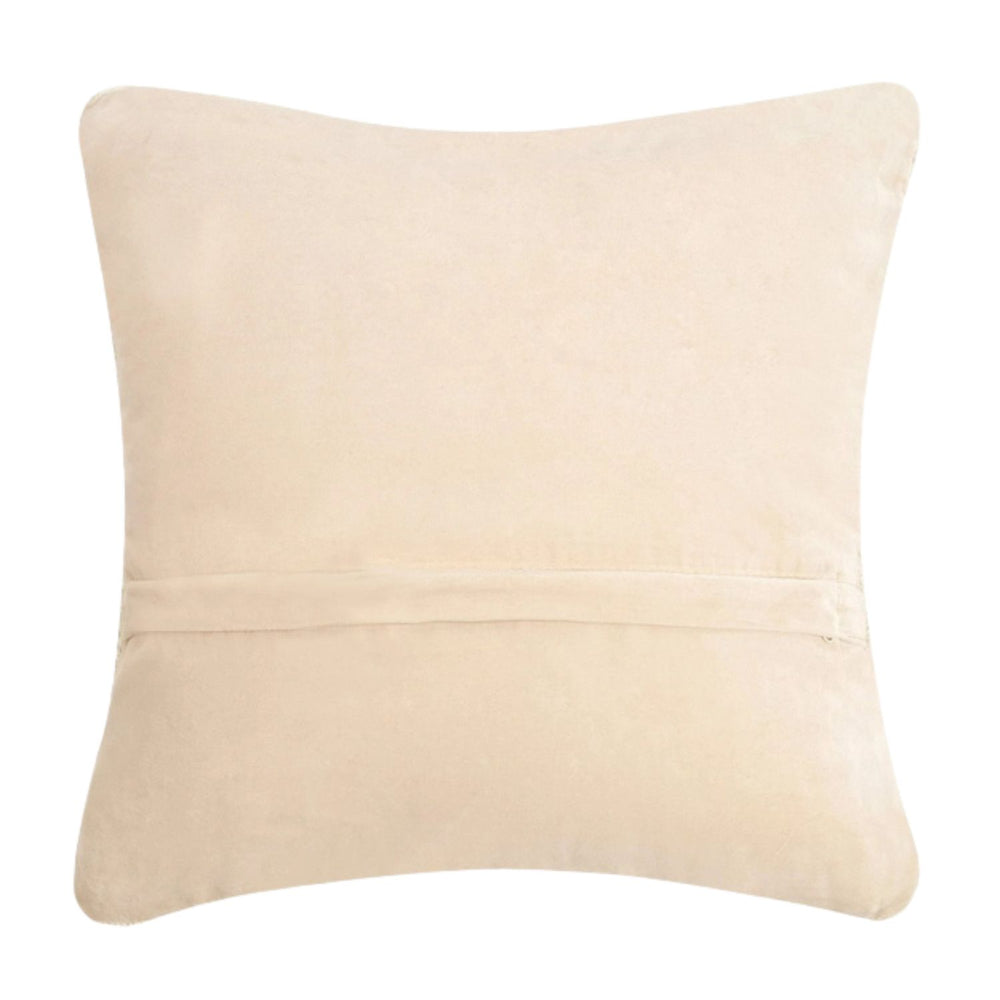 A square 16 x 16 hand-hooked wool pillow featuring a blue-and-white patterned ginger jar filled with bright yellow daffodils on a cream background.