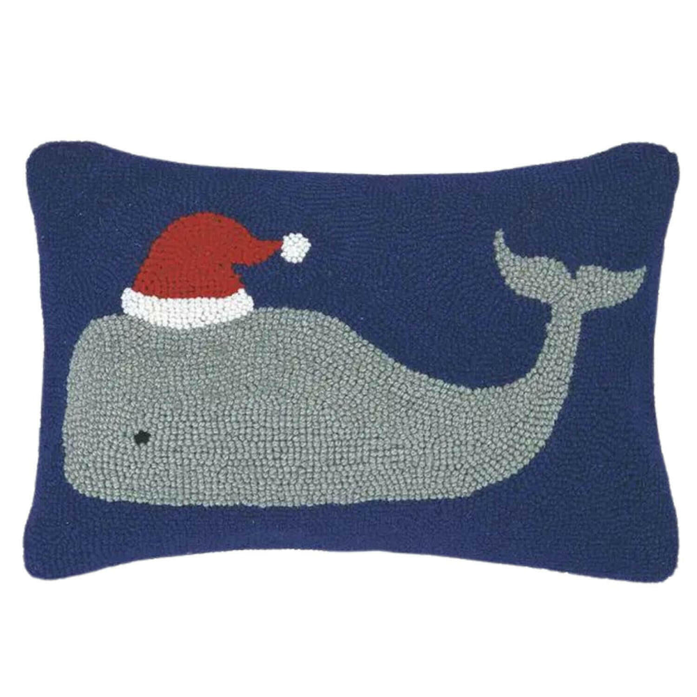 Christmas Whale Hook Pillow, 18 x 12, Coastal Pillow