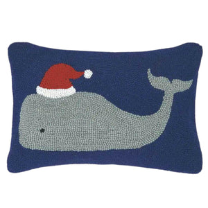 Christmas Whale Hook Pillow, 18 x 12, Coastal Pillow