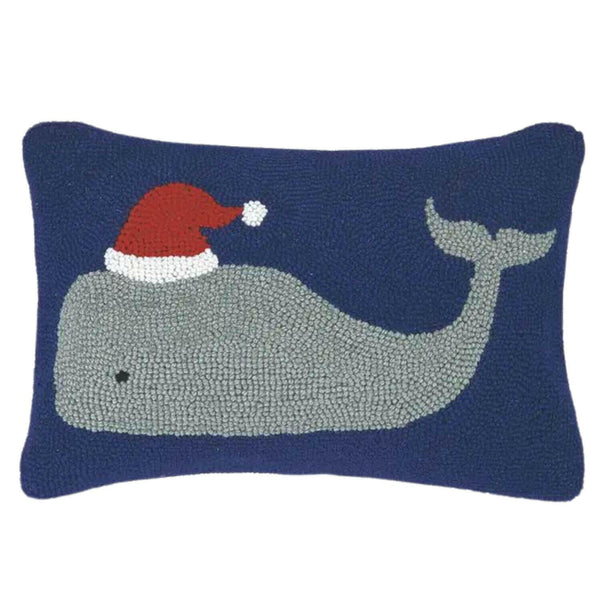 Christmas Whale Hook Pillow, 18 x 12, Coastal Pillow