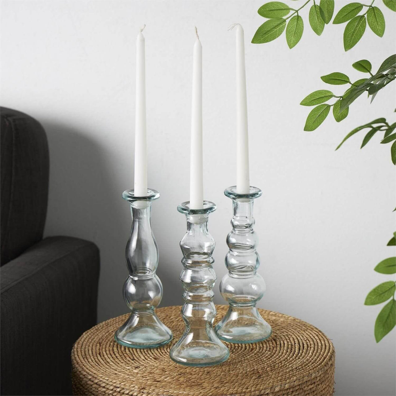 Set of 3 Recycled Glass Candle Holders