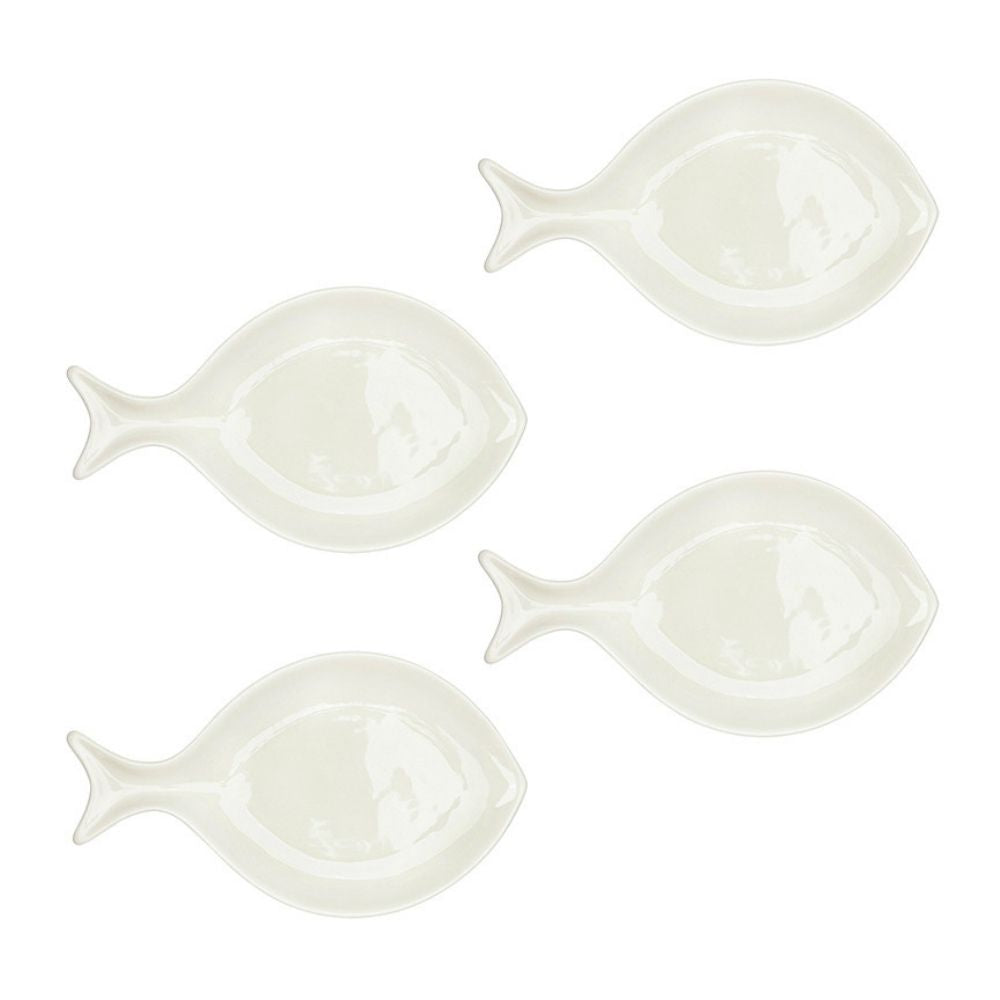 Set of white ceramic fish appetizer plates 