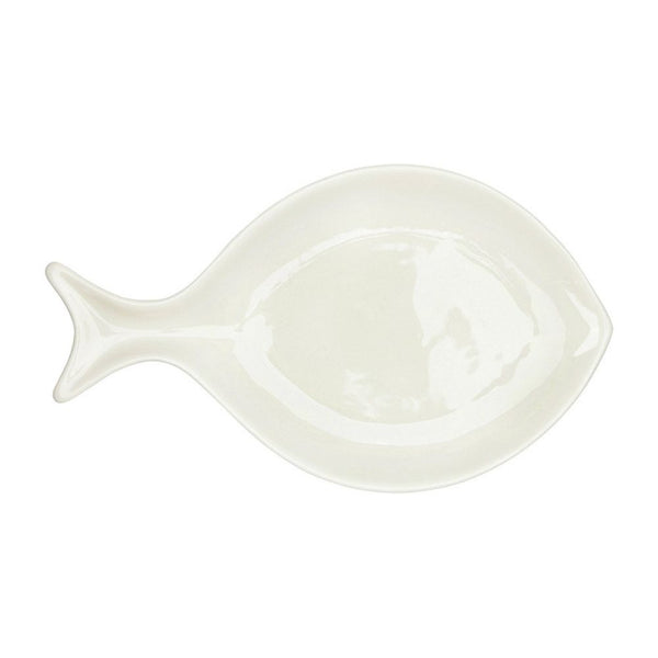 White ceramic fish-shaped appetizer plate with glossy finish
