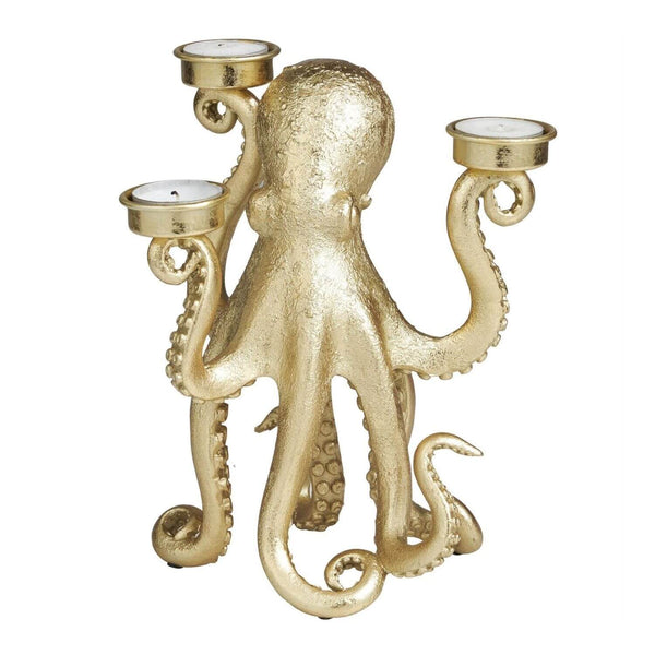 Golden Octopus Tea Light Holder – Coastal Candle Decor for Beach Homes