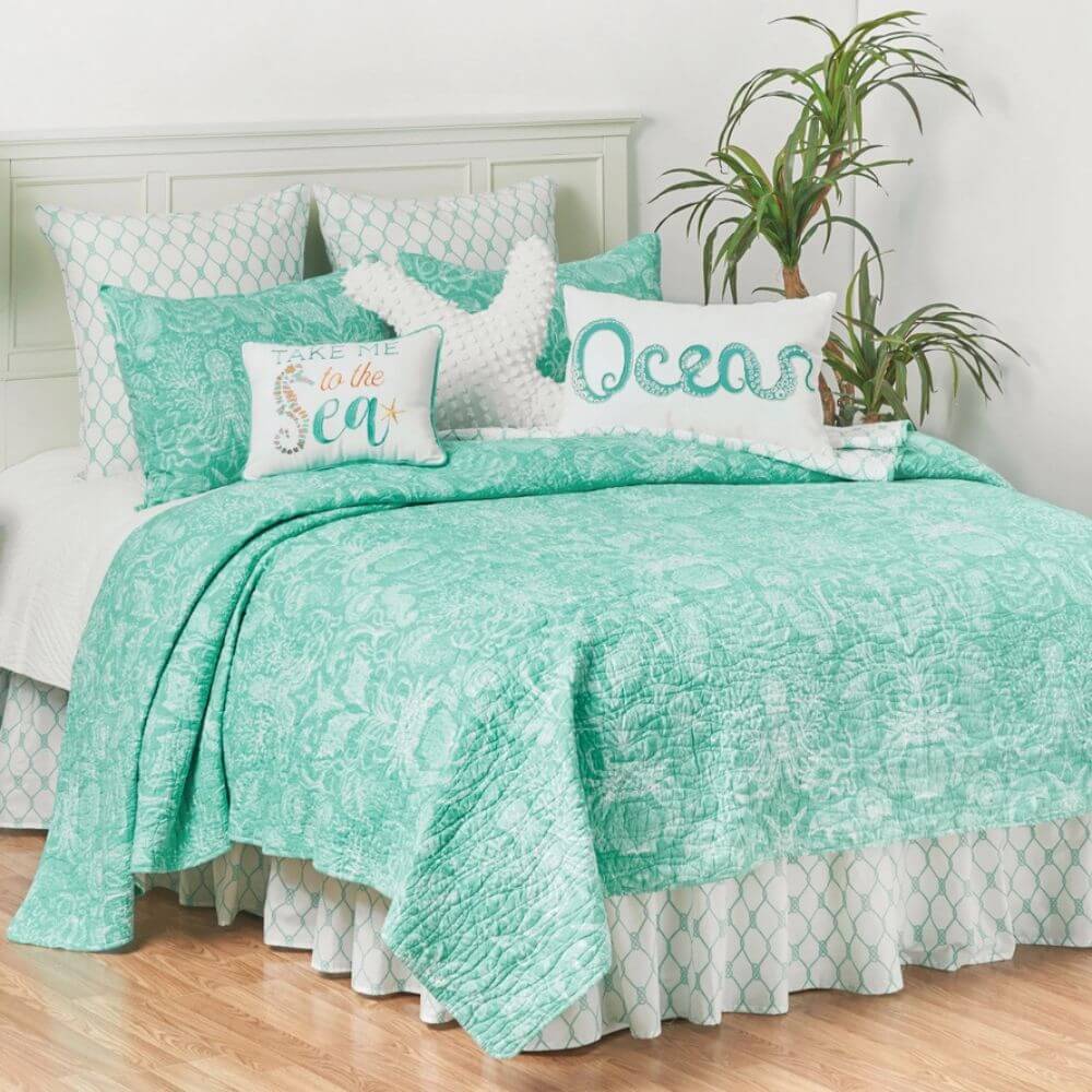 Octopus Ocean Throw Pillow, Coastal Embroidered Nautical Accent Decor, 14 x 22 x 4
