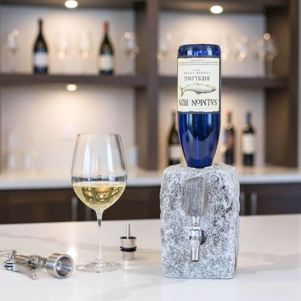 Granite stone risers and bottle stopper accessories designed to complement the Stone Drink Dispenser for added height and convenience