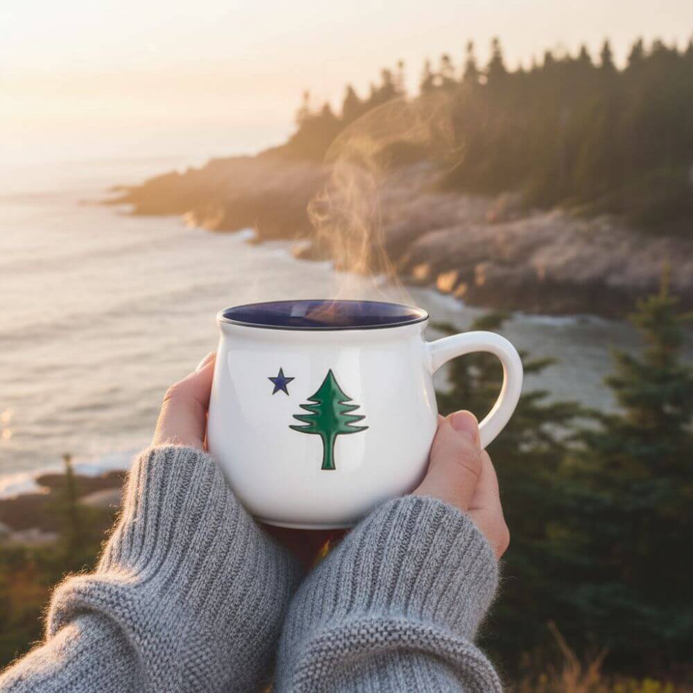 Original Maine Flag Mug, 14 oz coastal stoneware mug