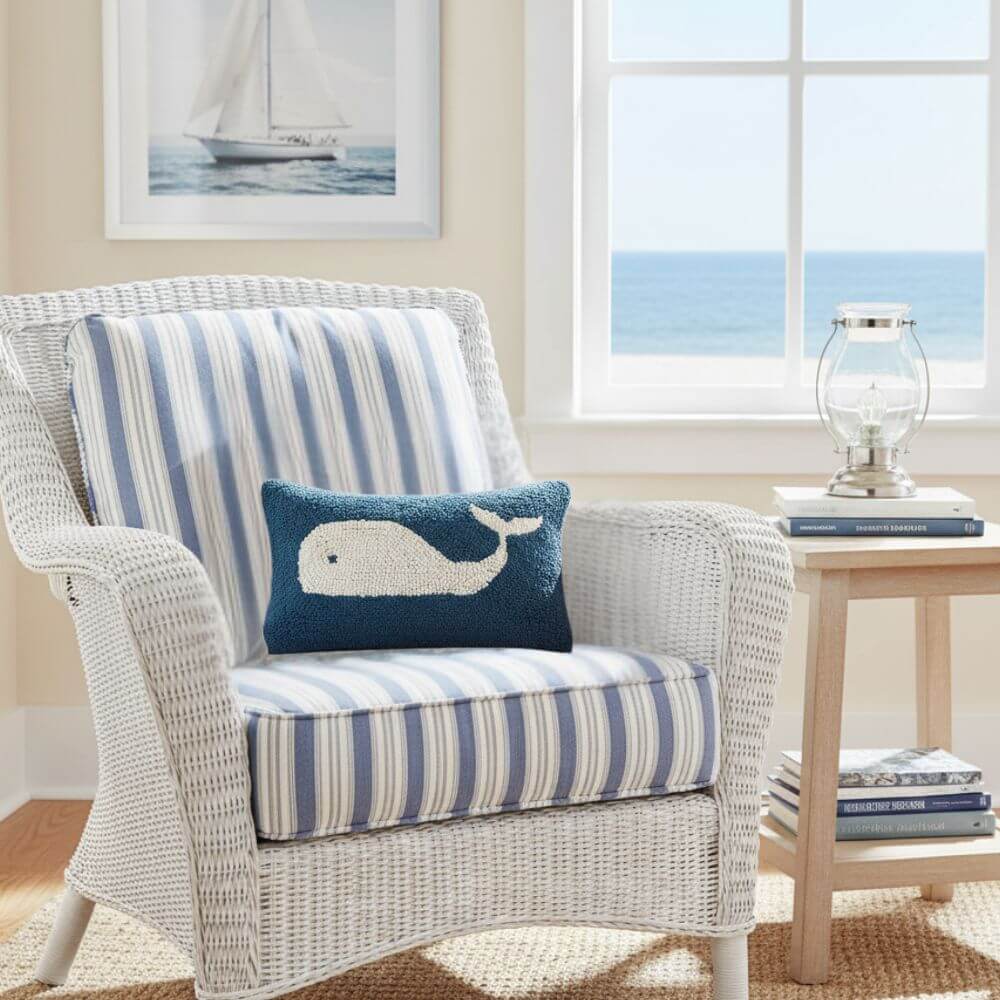 Coastal Throws & Pillows, White Whale Hook Throw Pillow, 12" x 8"