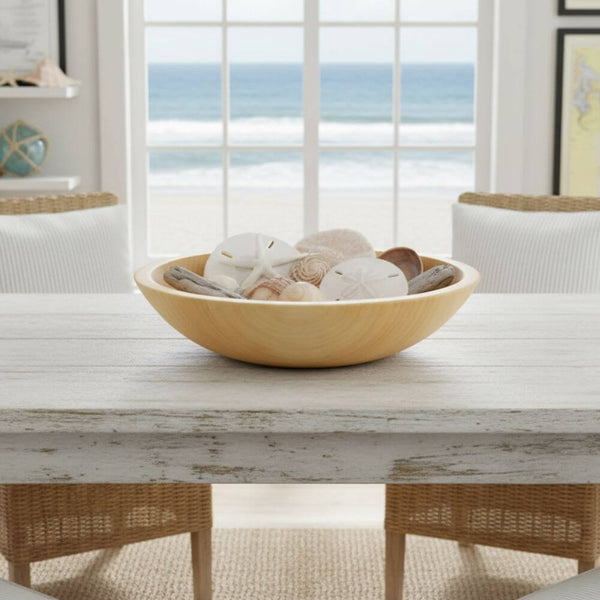 Handcrafted 17-inch wooden salad bowl with natural food-safe finish.