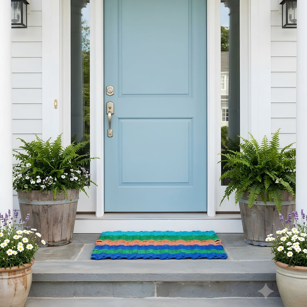 "Colors of Maine" Recycled Lobster Rope™ Doormat, Nautical Rope Mat Made in Maine, All-Weather Outdoor Doormat, New England Trading Company  