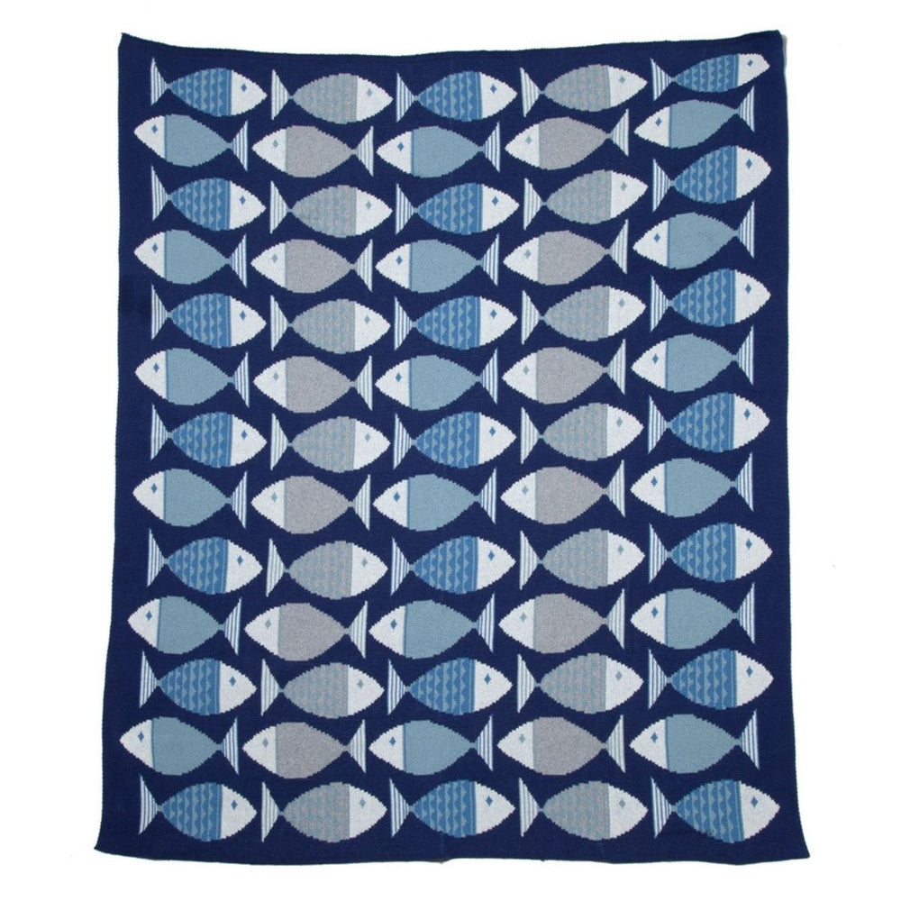Eco-friendly Big Fish throw blanket, 50x60 inches, made from recycled cotton and polyester, perfect for coastal-style homes and cozy lounging.