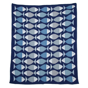Eco-friendly Big Fish throw blanket, 50x60 inches, made from recycled cotton and polyester, perfect for coastal-style homes and cozy lounging.