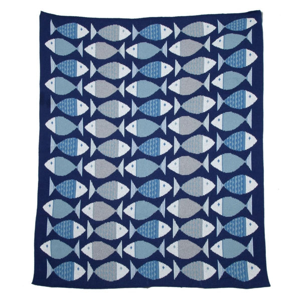 Eco-friendly Big Fish throw blanket, 50x60 inches, made from recycled cotton and polyester, perfect for coastal-style homes and cozy lounging.