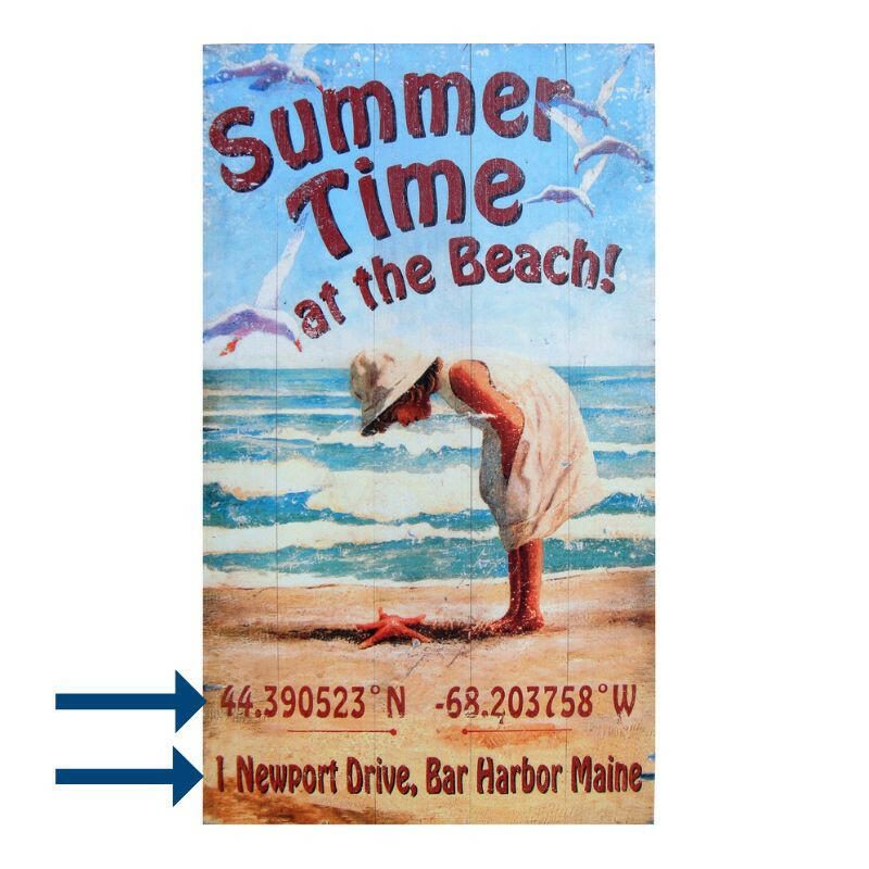 Custom Longitude & Latitude Beach Sign Printed on Wood Planks Posters, Prints, & Visual Artwork New England Trading Co   