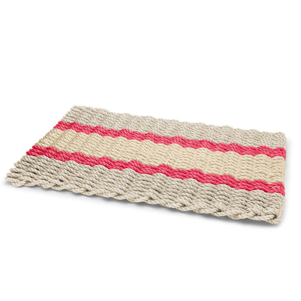 Lobster Rope Doormats, Outdoor Door Mats, Wicked Good Door Mats Made in Maine, Dark Tan, Nantucket Red, Light Tan, Angled View
