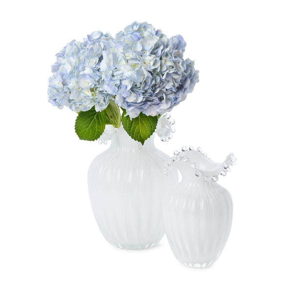 Decorative glass vase in soft pearl white tone, perfect for shelf or entryway accent décor.