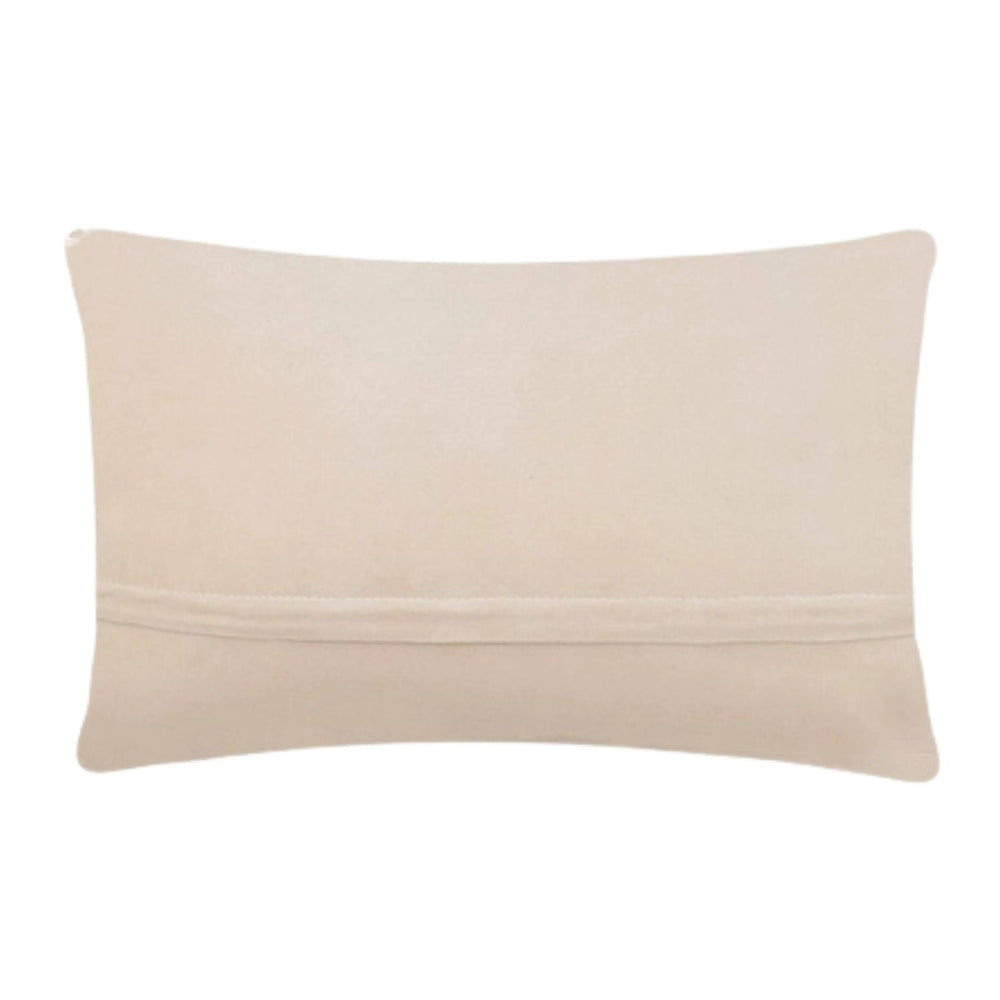 Rectangular hand-hooked wool pillow with "DOG PERSON" in blue text and a paw print motif on a cream background with a navy border