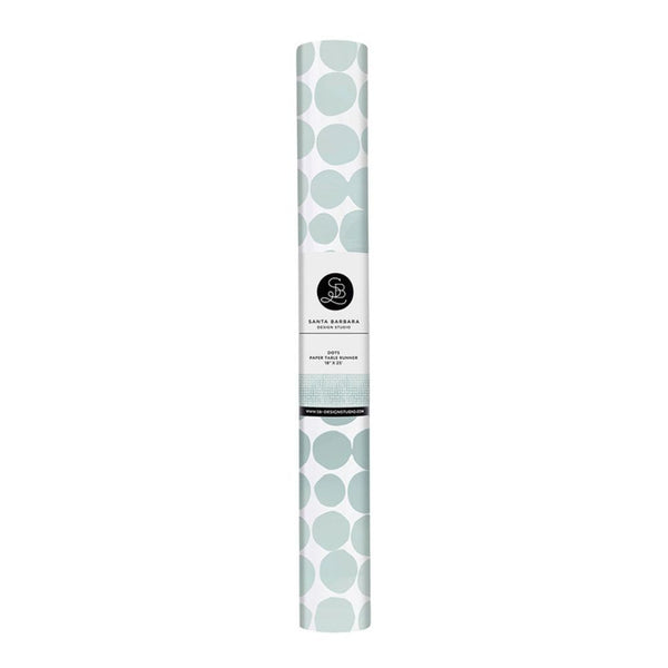 Light blue dotted paper table runner with soft coastal pattern, 25 feet long
