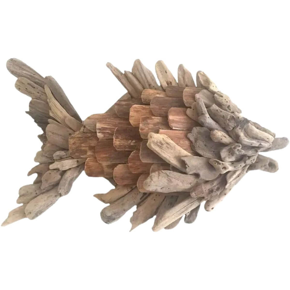 21" Handcrafted Driftwood Fish Wall Art Decor, Handcrafted driftwood fish wall sculpture, nautical charm to any space