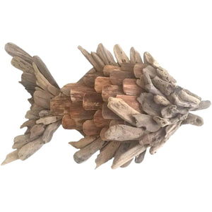 21" Handcrafted Driftwood Fish Wall Art Decor, Handcrafted driftwood fish wall sculpture, nautical charm to any space
