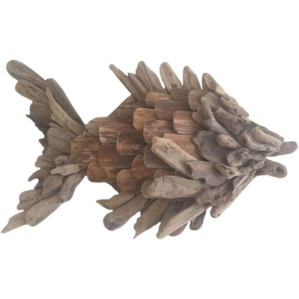 21" Handcrafted Driftwood Fish Wall Art Decor, Handcrafted driftwood fish wall sculpture, nautical charm to any space