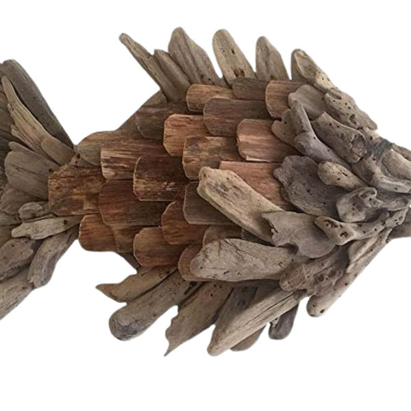21" Handcrafted Driftwood Fish Wall Art Decor, Artisanal driftwood fish wall décor, reclaimed wood, coastal home decor
