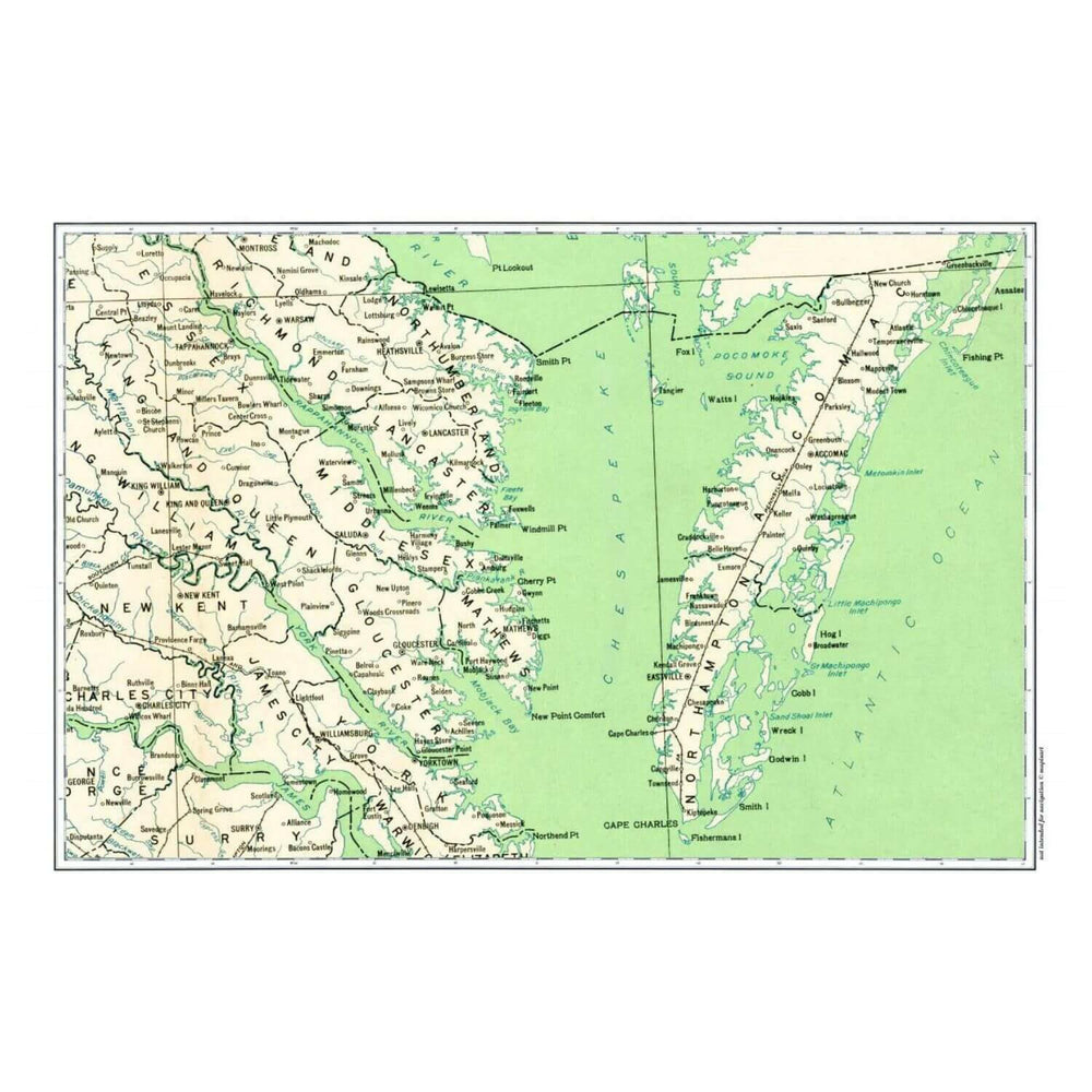 Nautical Chart Placemats, Locations in Virginia