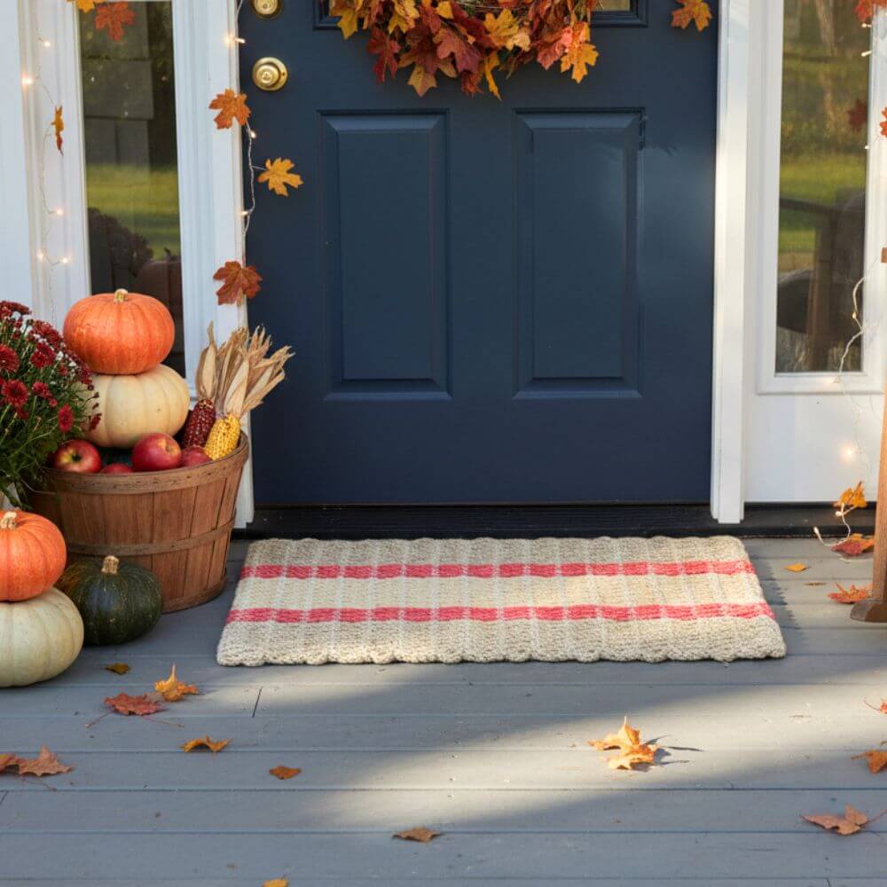 Green & Red Striped Mat | Holiday Lobster Rope Doormat | New
