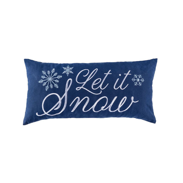 Embroidered cotton pillow in cheerful surf blue, perfect for adding a whimsical winter touch to home décor or gifting to someone who enjoys festive charm.