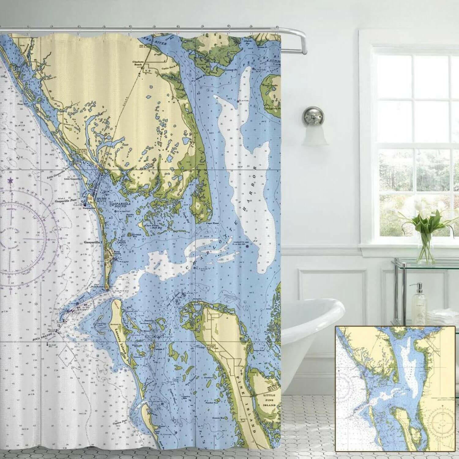 FL: Clearwater, FL hotsell Nautical Chart Shower Curtain, Map Shower Curtain / Made to Order