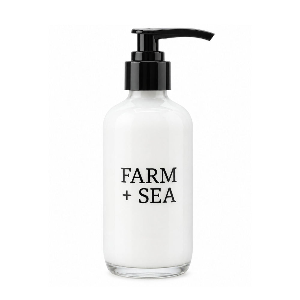 Farm + Sea Body Lotion 8 Oz Glass Pump Bottle, Coastal Bath and Body Care