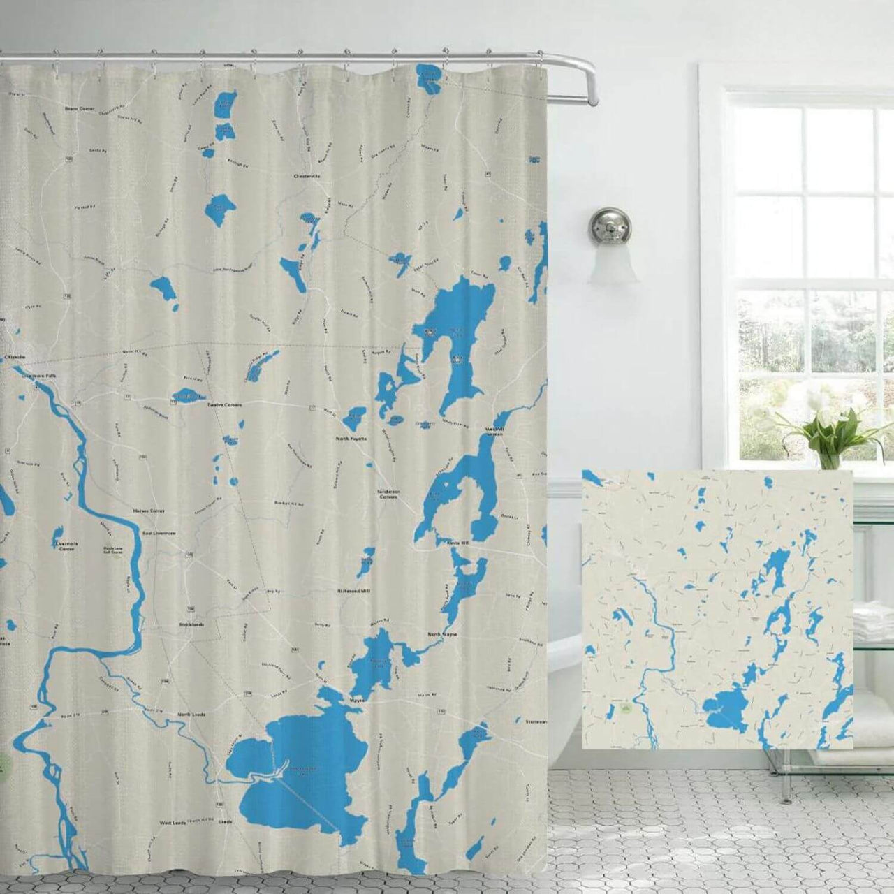 Nautical Chart Curtains, Locations in Maine