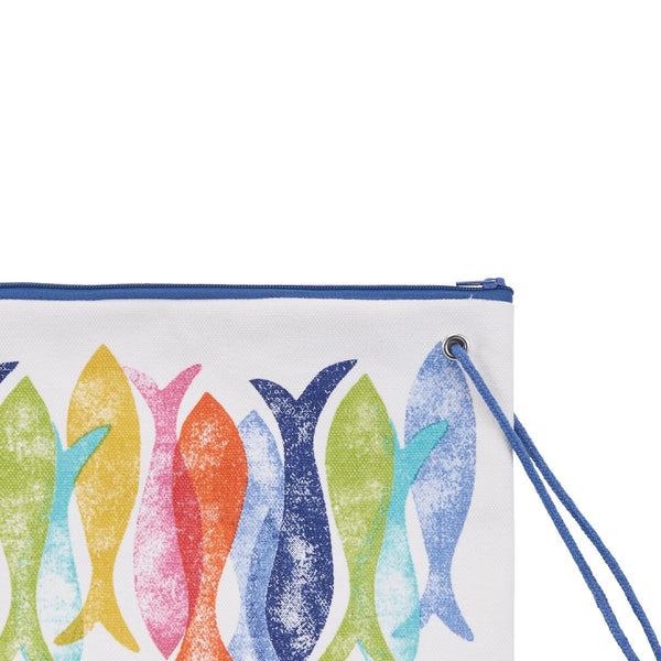 Pouch with colorful fish pattern on a white background