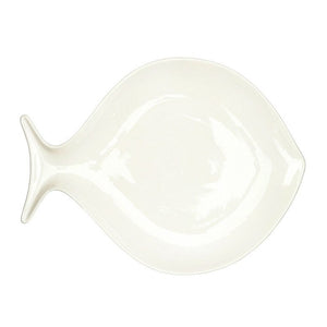 Large white ceramic fish-shaped serving platter with smooth glaze 