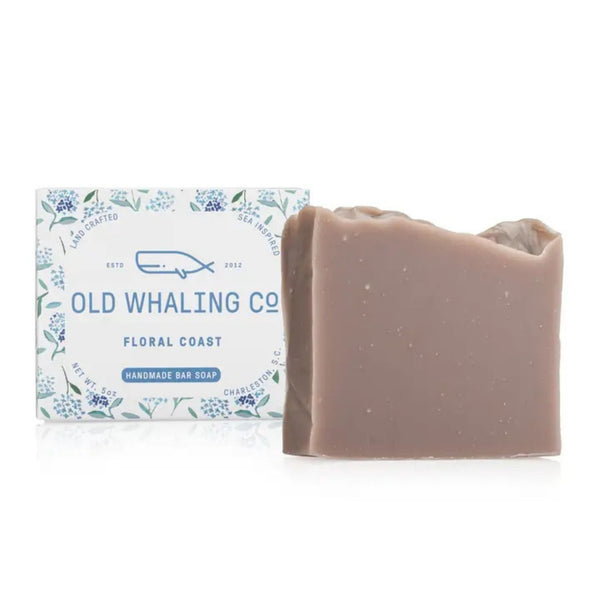 Handcrafted Bar Soap, Floral Coast Scent with Floral Packaging on White Background, Coastal Gift