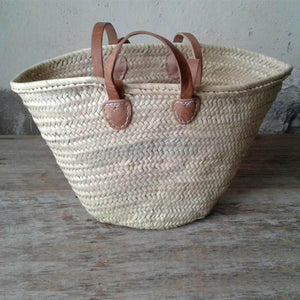 Large Handbag, French Market Basket, Palm Leaf Basket with Leather Handles