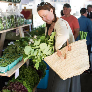 Large Handbag, French Market Basket, Palm Leaf Basket with Leather Handles