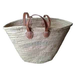 Large Handbag, French Market Basket, Palm Leaf Basket with Leather Handles