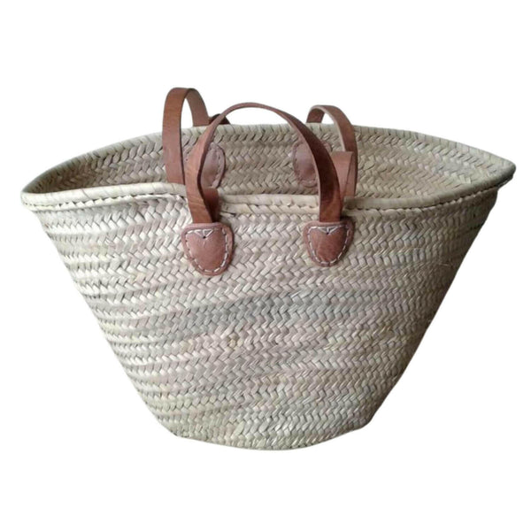 Large Handbag, French Market Basket, Palm Leaf Basket with Leather Handles