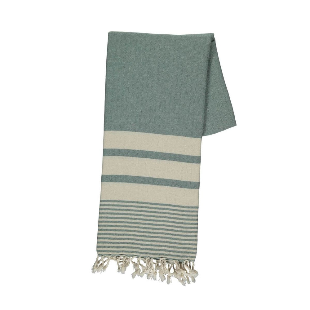 Coastal lightweight Turkish towels featuring classic stripe pattern and fringe finish
