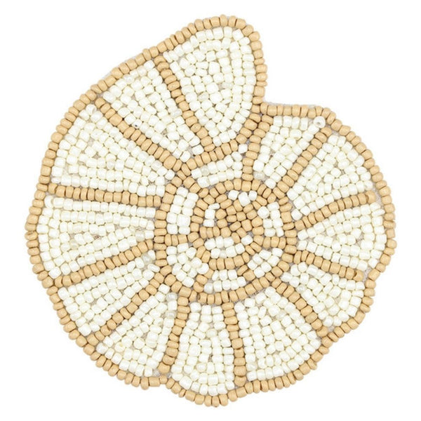 Single beaded shell coaster made with neutral colored glass beads