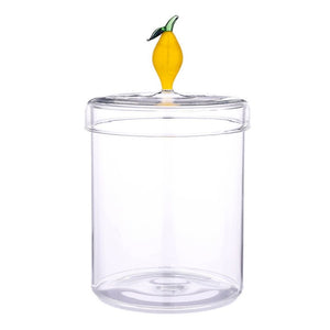 Clear glass storage jar with decorative lemon lid for pantry or countertop storage