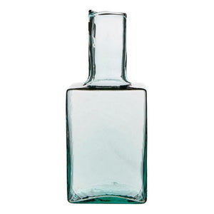 Textured recycled glass water carafe with hammered finish, 8.5 inches tall