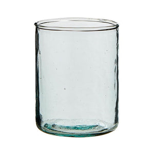Matching tumbler lid of a hammered recycled glass carafe 