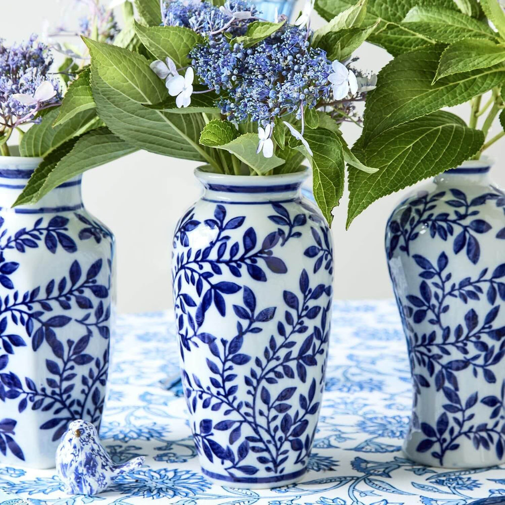 Hand-Painted Blue and White Chinoiserie Vases