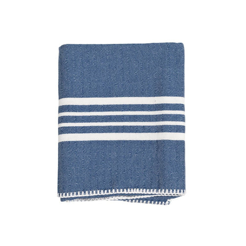 Close-up of hand-stitched edge on soft Turkish towel, coastal-inspired color